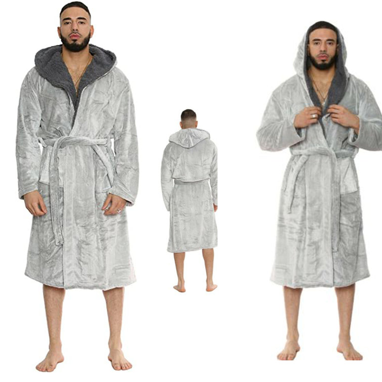 Belfry Bathroom Mens Hooded Dressing Gown Plush Fluffy Soft Warm Fleece